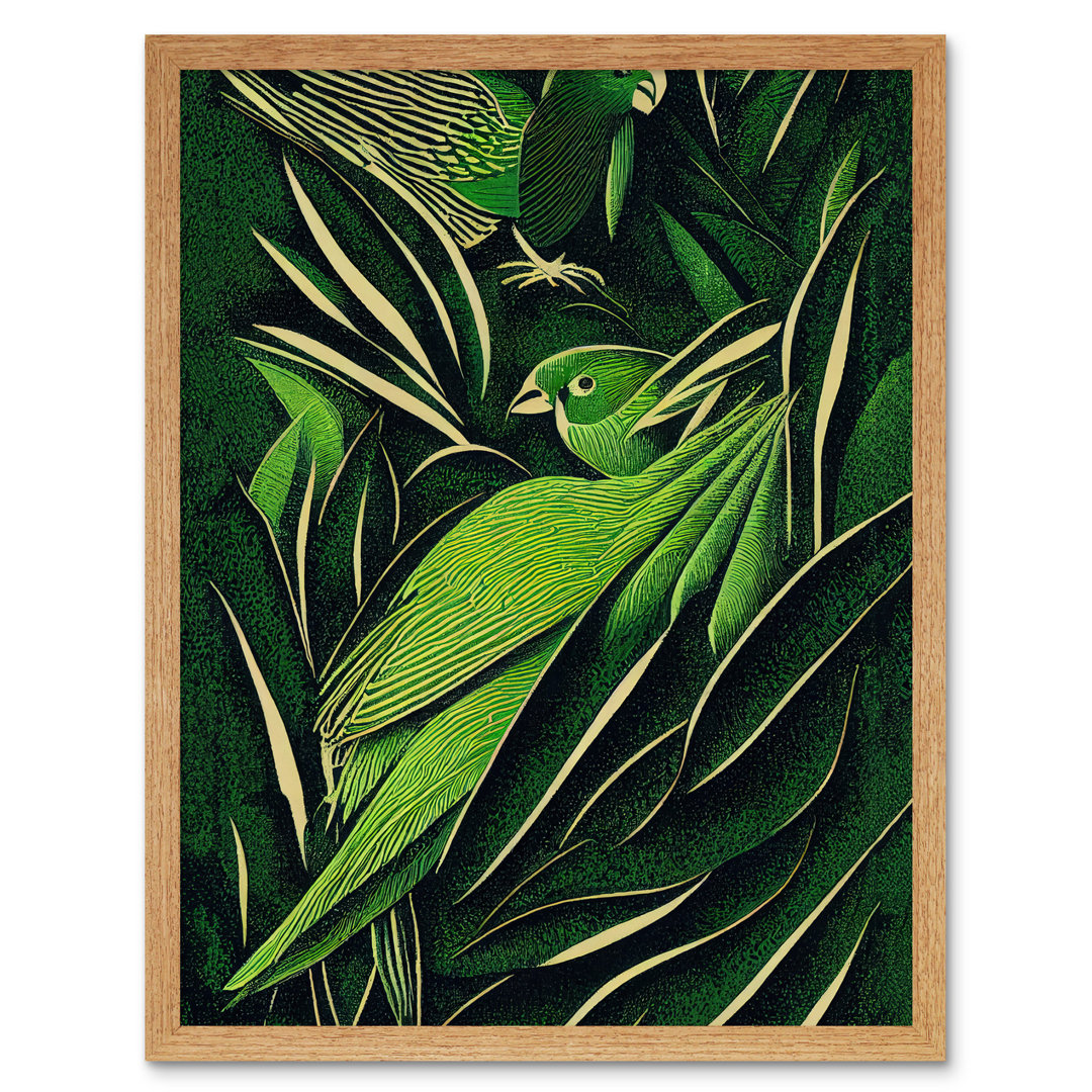 Vintage Retro Abstract Jungle Leaves Parrots - Print