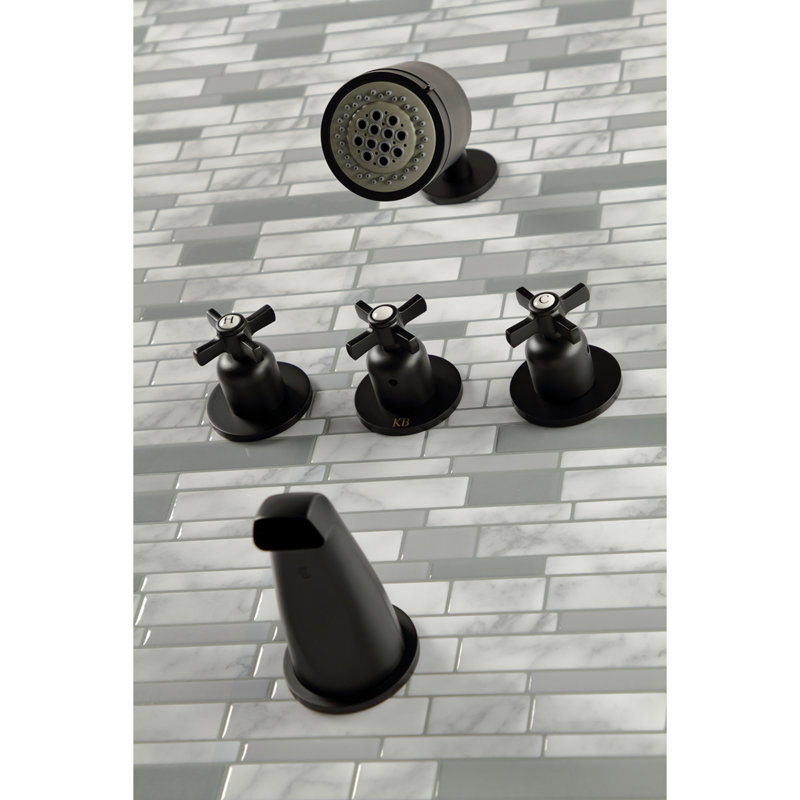 Kingston Brass Millennium Triple-Handle Tub and Shower Faucet, Matte Black