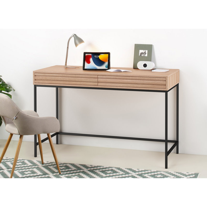 Ivia Metal Base Writing Desk, Oak