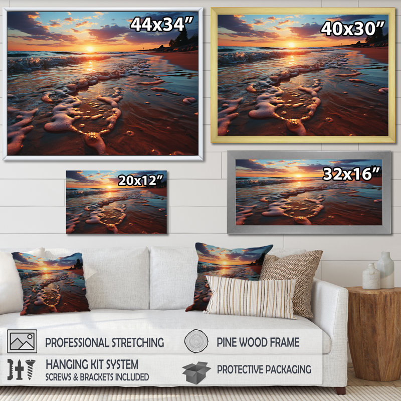 Algird " Sunset Beach Scenery I ", Black Picture Framed, 12" H x 20" W x 1" D