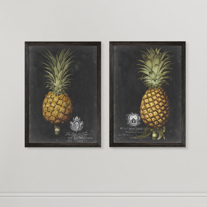 «Royal Brookshaw Pineapple I» par Vincent Van Gogh, ensemble de 2 reproductions d'art encadrées, Toile avec encadrement ébène