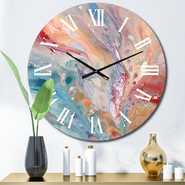 DesignArt Blue Pink Luminous Liquids I Metal Wall Clock | Wayfair