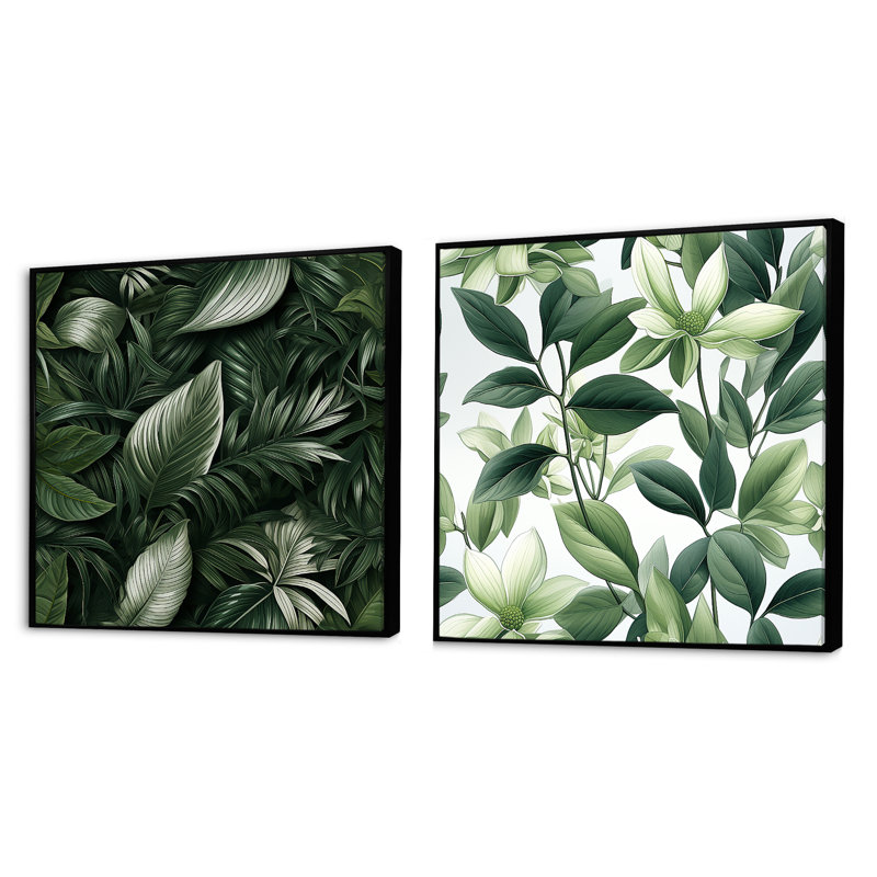 Mirjam - Ensemble de 2 collages carrés tropicaux, Cadre flottant brun, H 36 po x l 73 po