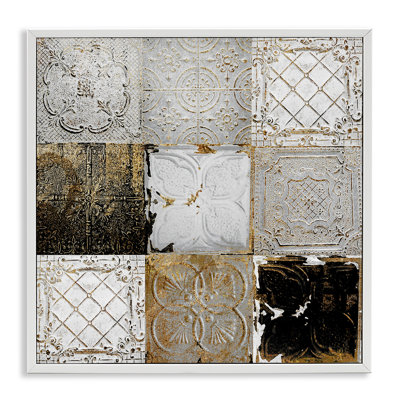 Antique, carrelage de plafond, collage, rétro, glam, motifs abstraits, ferme rustique, art numérique de la giclée, encadré par Sophie 6