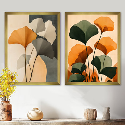 Feuilles de ginkgo d'automne I - Tableau encadré Ginkgo en 2 parties