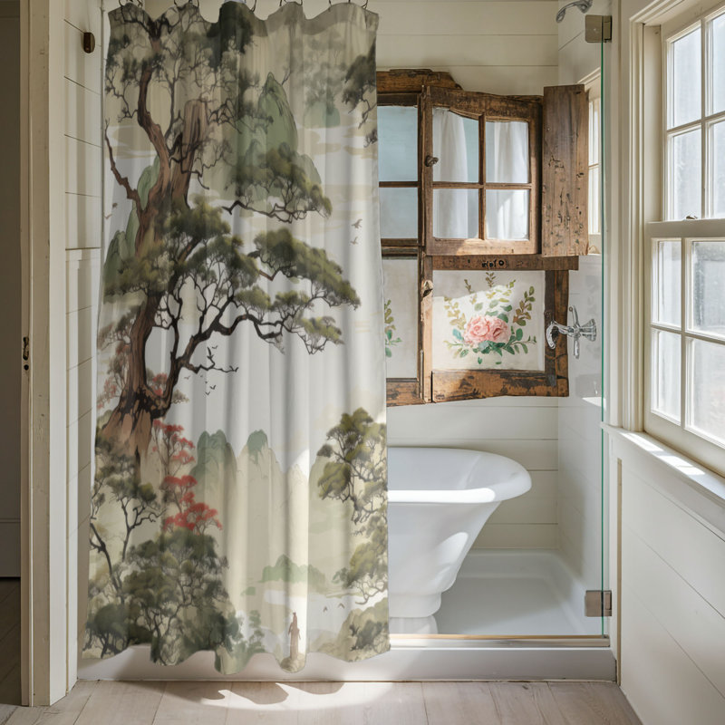 Rideau de douche ancien - Forêts anciennes, H 74 po x l 71 po