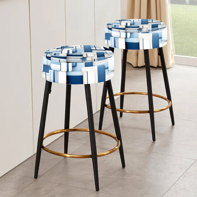 Ensemble de 2 tabourets de bar géométriques blancs et bleus Harmony