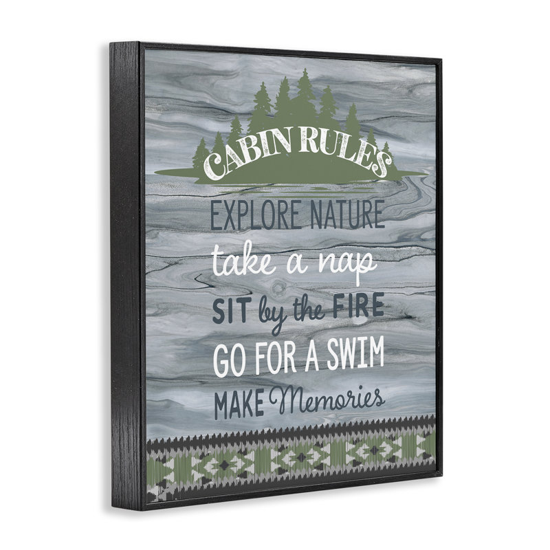 «Cabin Rules with Rustic Pattern», estampe numérique encadrée par Fluidité / PDR, LLC. BK-235, H 20 po x l 16 po