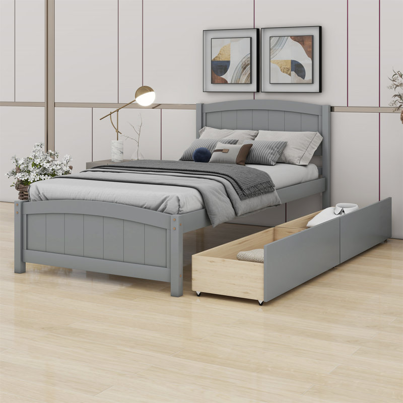 Lit plateforme avec deux tiroirs, Gris