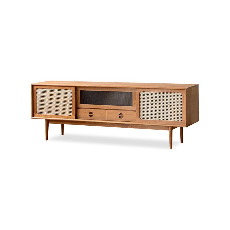 Meuble télé en bois de cerisier, H 24,41 po x l 82,68 po x P 15,75 po