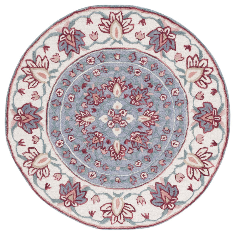 Crusita Hand Tufted Wool Floral Rug, Round 5'