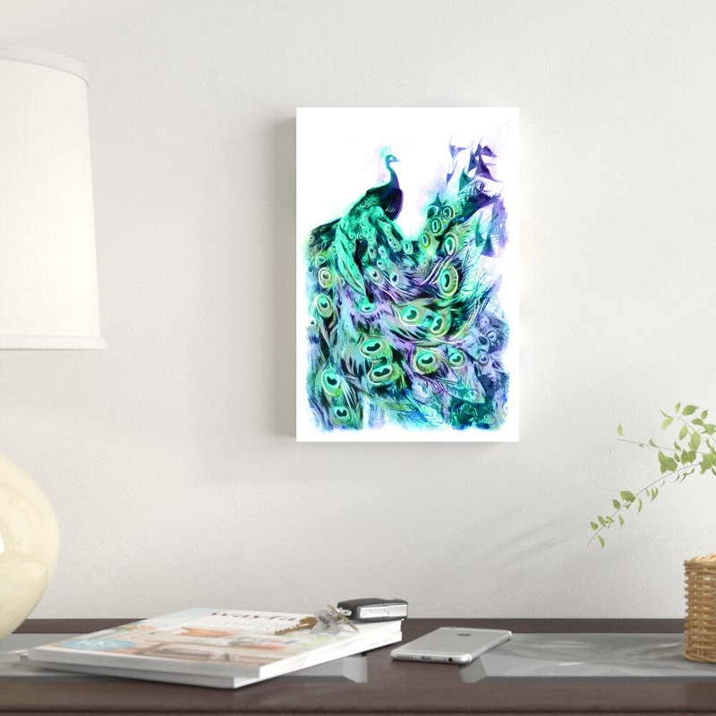 Aquarelle paon - peinture, H 12 po x l 8 po, Papier