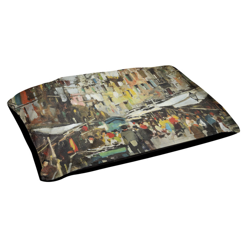 Coussin pour chien Carletta Market in Naples, Moyen (l 42,5 po x P 32,5 po x H 14 po), Bleu/rouge