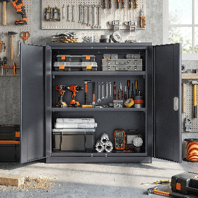 3-Tier Lockable Metal Storage Cabinet with Adjustable Shelves, 110 lbs Capacity, Double-Door Cabinet for Office, Home & Garage