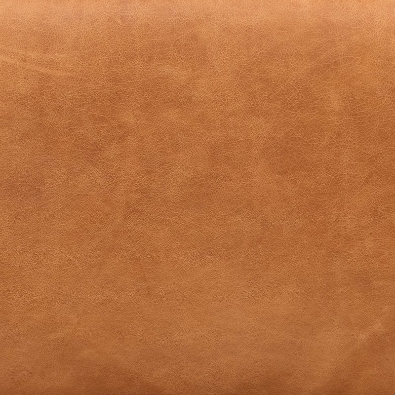 Jarmo Full-Grain Genuine Italian Leather Ottoman With Walnut Table, Saddle Tan