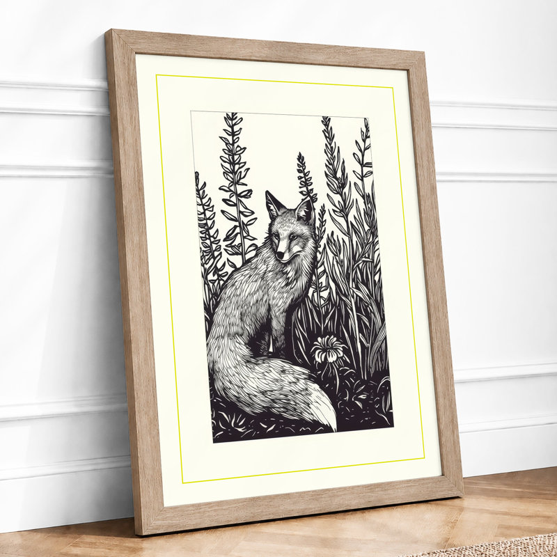 Fox Among Wildflowers Botanical - Print, A1 - 84.1 x 59.4 cm, Oak