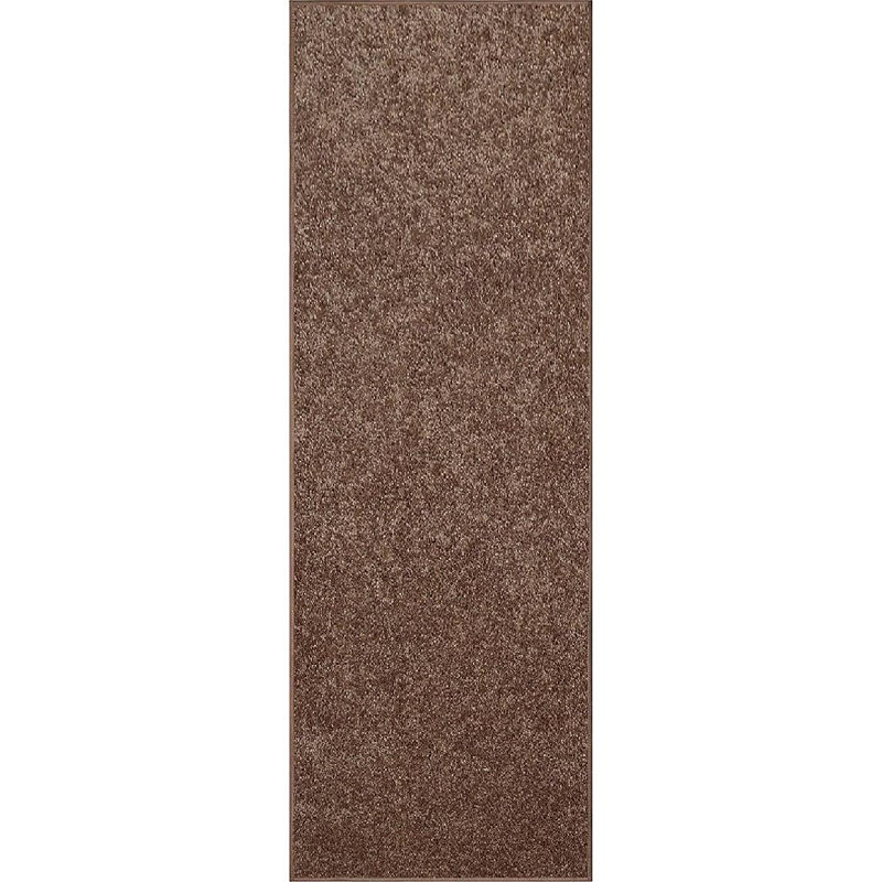 Tapis uni en polyester tissé à la machine en brun, Tapis de couloir 7 pi x 20 pi