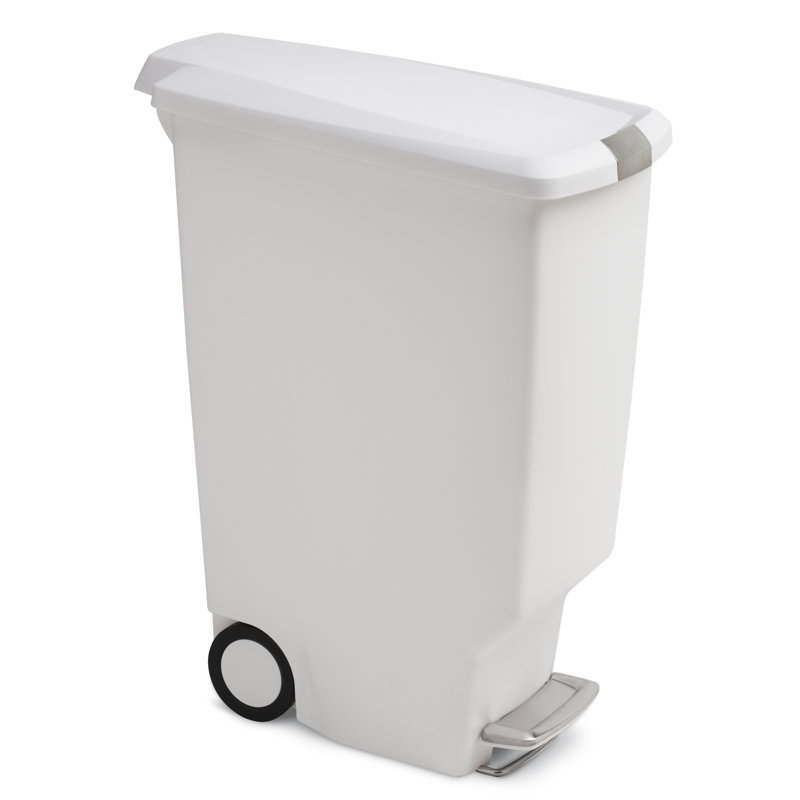 White Slim Plastic Kitchen Step Trash Can with Pedal and Lock