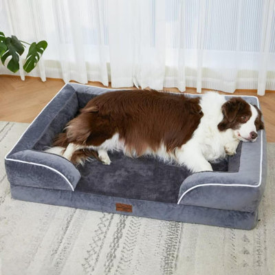 Lit orthopédique pour chien en mousse à mémoire de forme, lit rafraîchissant pour chien, lits imperméables pour grands chiens, lit lavable pour chien avec housse amovible, canapé pour chien avec traversin
