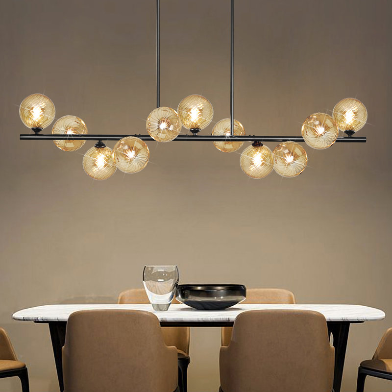 Lustre spoutnik à 11 lumières en verre bullé noir à intensité variable pour éclairage de salle à manger