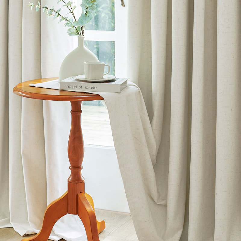Leming 100% Waterproof and Blackout Solid Color Polyester Linen Textured Grommets Curtains Panel(Set of 2), Natural