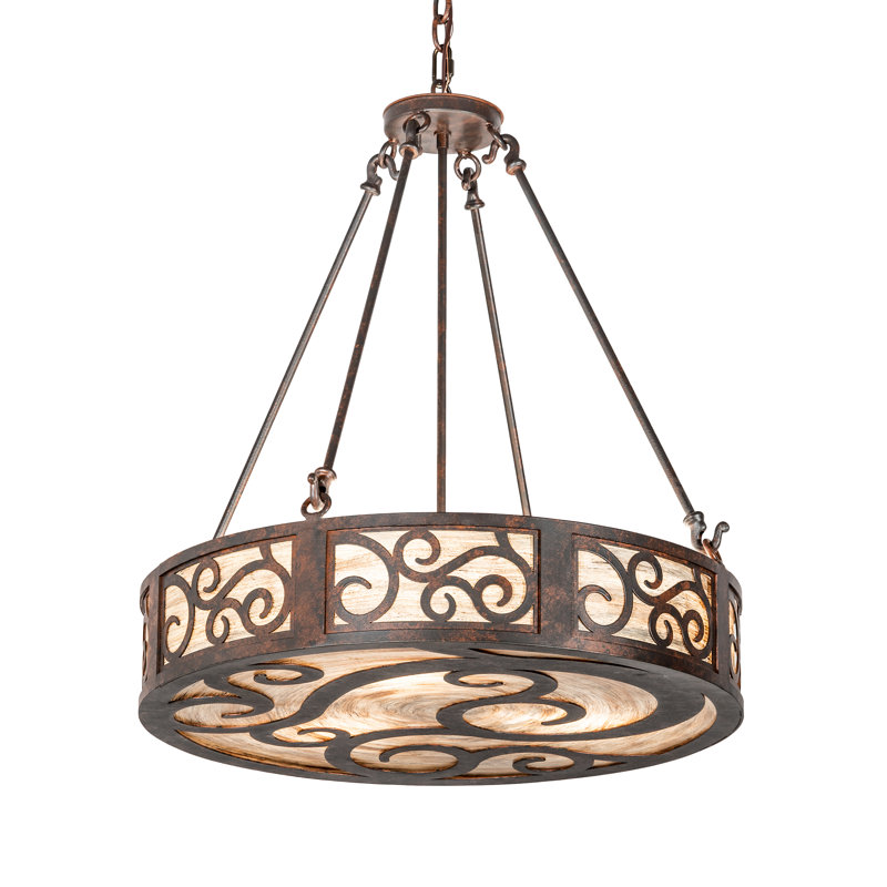 Cajun Spice Brown Drum Pendant with Beige Glass