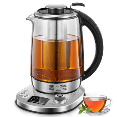 FOHERE Electric Kettle Temperature Control with 9 Presets, LCD Display, 1.7L Glass Tea Kettle, 2Hr Keep Warm