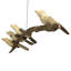 Mobile suspendu en bois flotté et quatre oiseaux, couleur crème, beige et marron, hauteur 61 cm