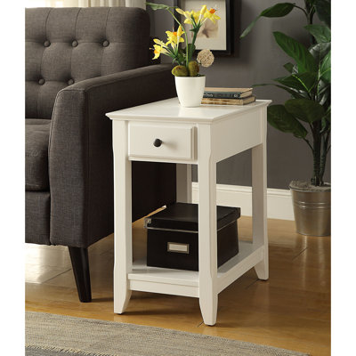 Table rectangulaire avec rangement ouvert et tiroir en finition blanche
