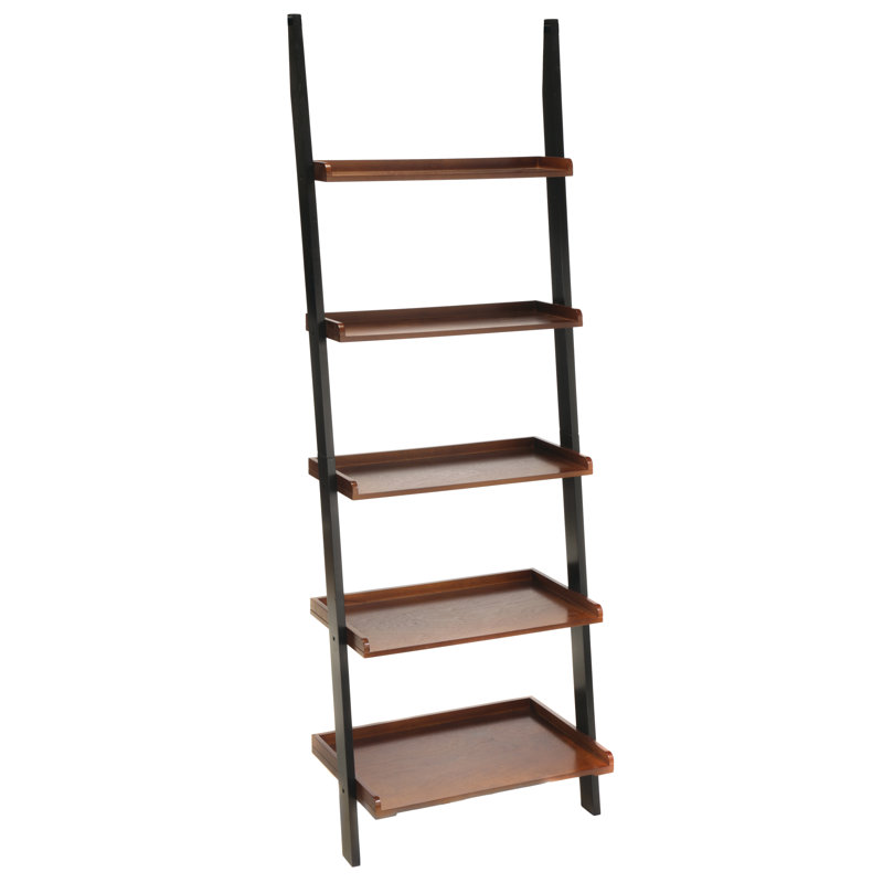 Bibliothèque échelle Loucks, 41 po H x 23 po l x 6 po P, Noyer foncé/noir