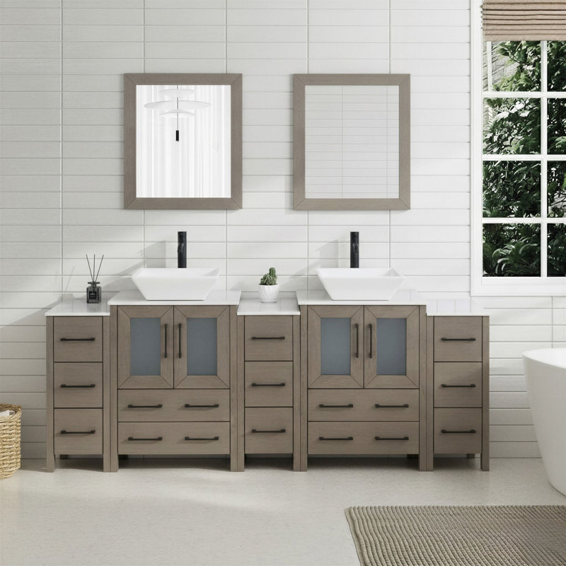  84" Double Bathroom Vanity Set with Mirror, Dark Gray