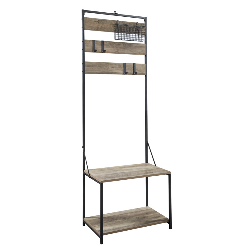 68" Slat Storage Hall Tree, Gray Wash