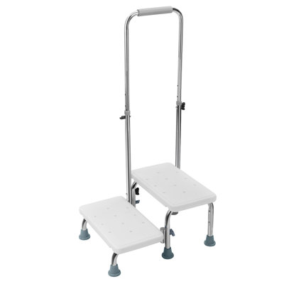 Step Stool With Handle And Non-Skid Platform, Heavy Duty 2 Steps Medical Foot Stool For Adult, Seniors, Handicap Holds Up To 350 Lbs
