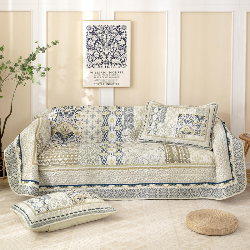 Ensemble de couvre-lit 3 pièces Boho, Courtepointe pour lit grand + deux taies décorati, Beige