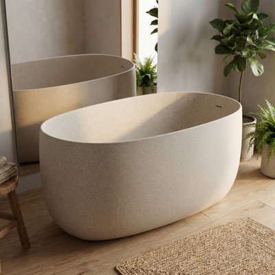 Baignoire de trempage autoportante 47 po, résine de pierre, support lombaire ergonomique, bonde escamotable