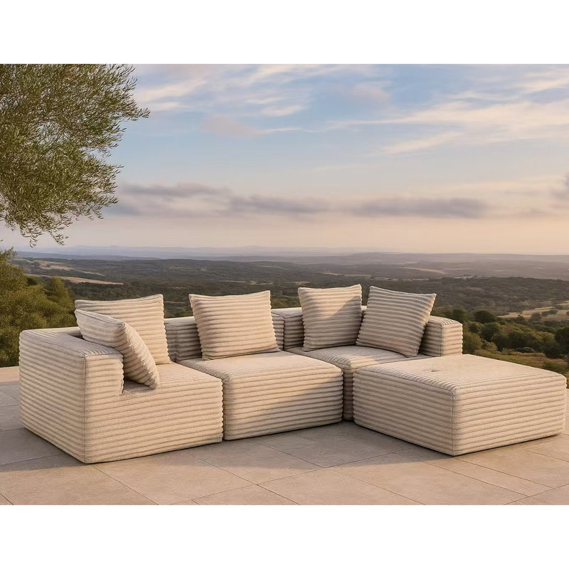 Velours côtelé gris fumé à 4 places avec rembourrage en mousse, sans assemblage, modulable pour un siège polyvalent, gris, compressé, velours côtelé, modulaire modulaire, modulaire pour salon