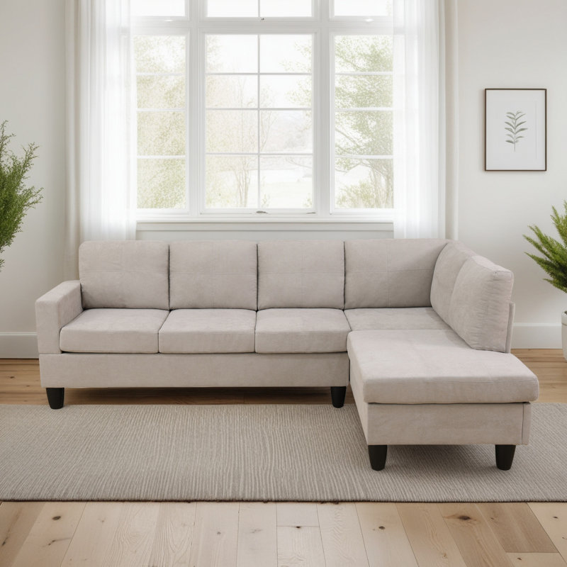 Canapé modulaire en L blanc cassé Fluffy, Orienté à droite