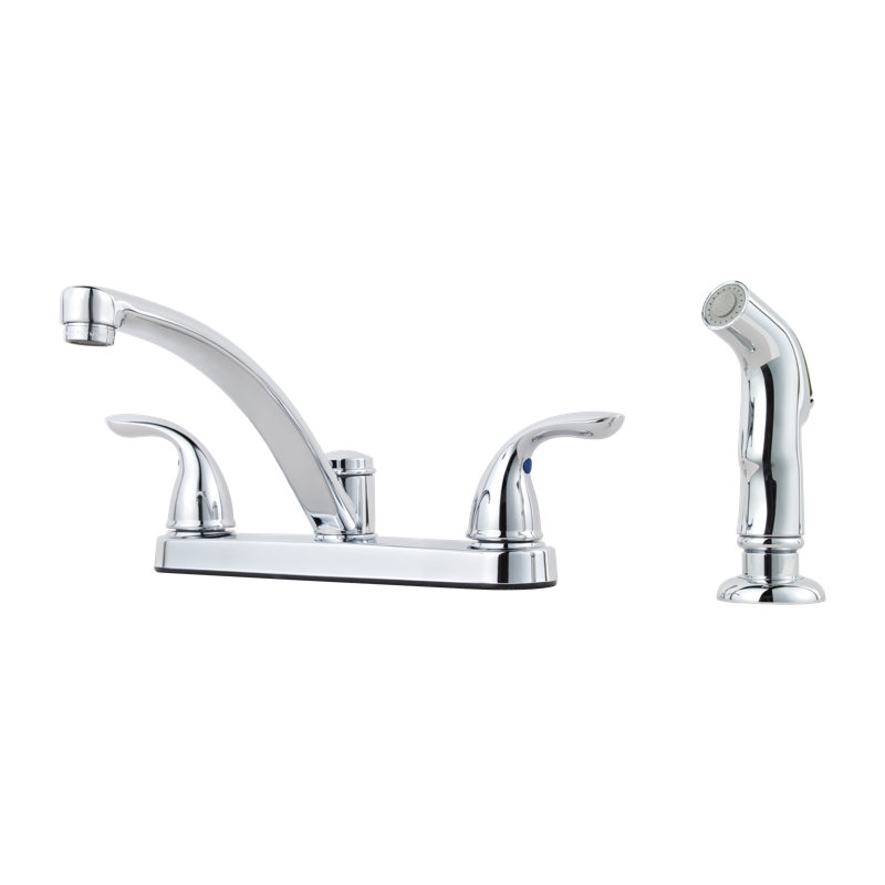 Robinet de cuisine à 2 poignées avec douchette latérale en chrome poli Pfirst Series, Chrome poli