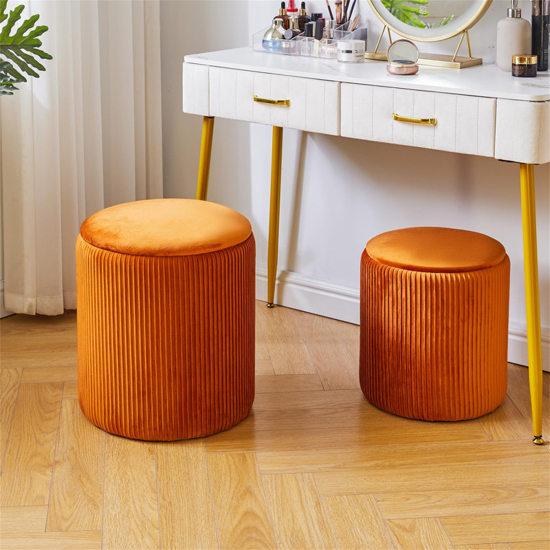 39cm Wide Footstool Ottoman, Orange
