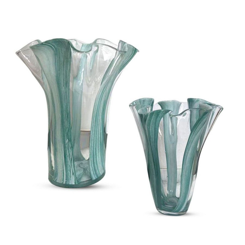  Ensemble de vases en verre à volants Mia, Rose, H 12 po x P 9 po