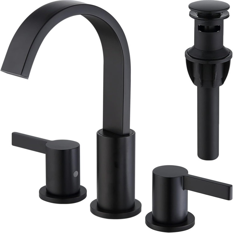 2 Handle 8 Inch Widespread Bathroom Sink Faucet Waterfall 3 Hole with Waste Drain, Matte Black