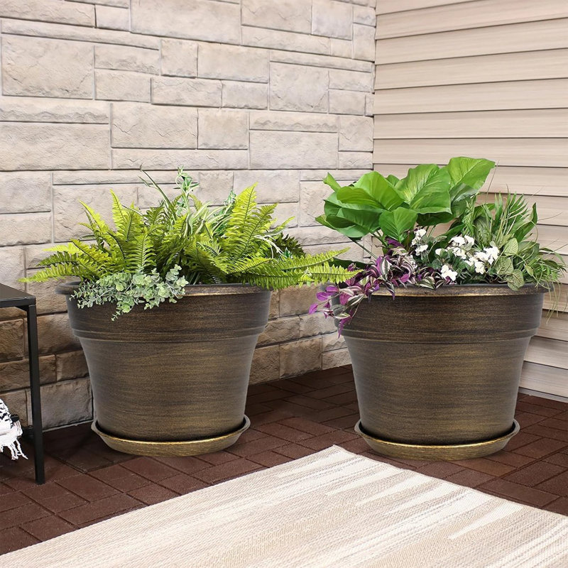 Plant Planters Pots Set Of 4 Pack 10 Inch, Plastic Flower Pot Fo...