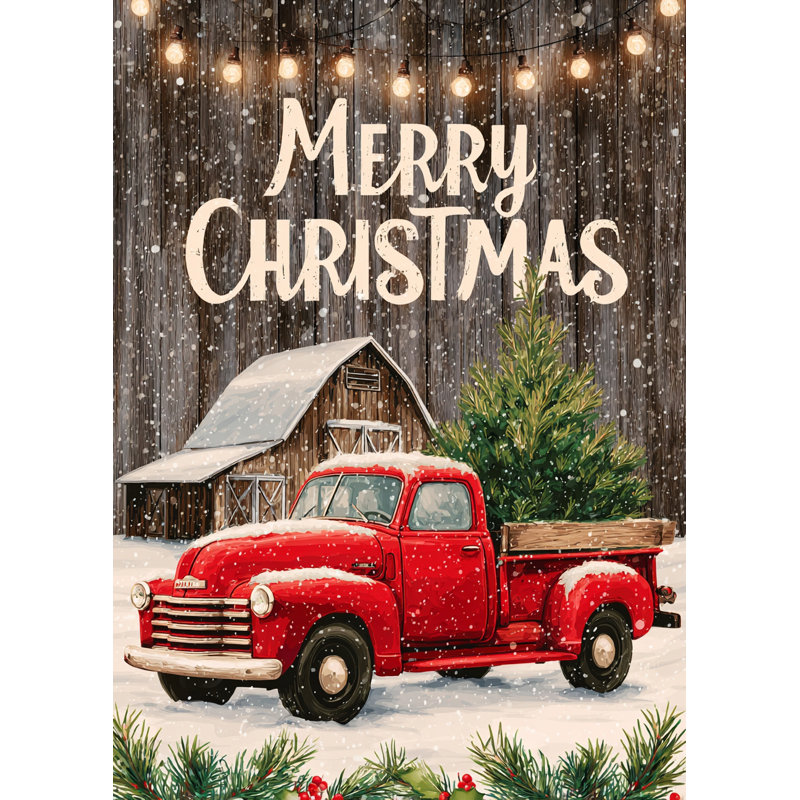 «Barn Lights Merry Christmas Truck», art mural sur toile tendue