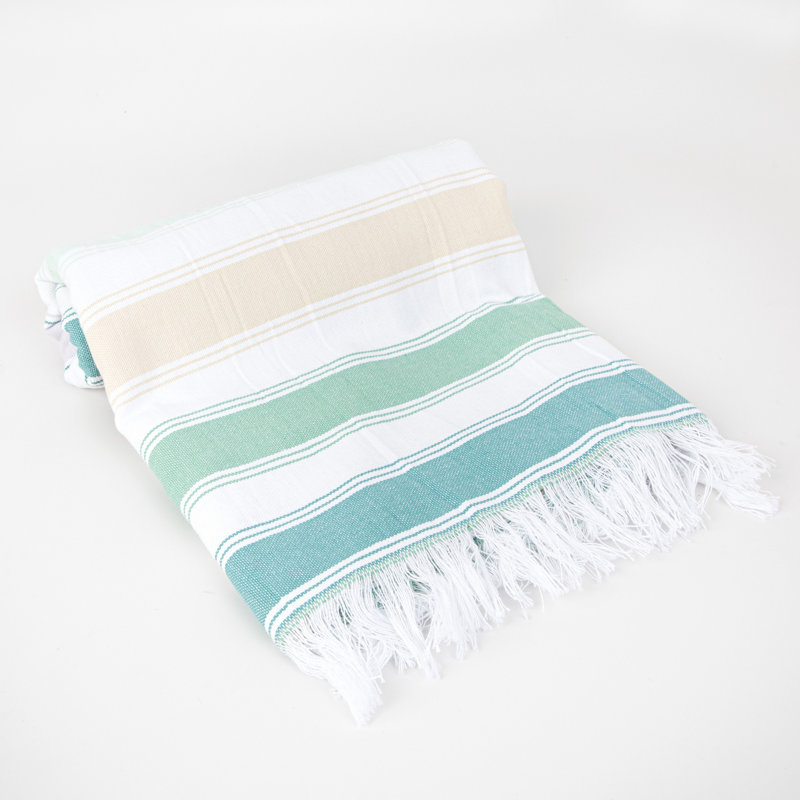 Serviette de plage 100% coton, Vert / brun / bleu