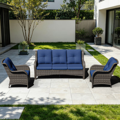  Ensemble de conversation 5 pièces en osier avec coussins, meubles de patio modernes pour la cour et la piscine