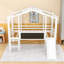 Lit mezzanine simple en bois avec bande lumineuse, glissade intégrée et tableau noir-306577994