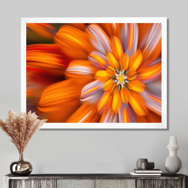 «Massive Orange Fractal Flower», reproduction d'art sur toile florale, Cadre photo blanc, H 24 po x l 32 po