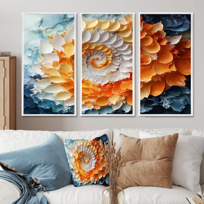 Yellow And Orange Sunrise Abstract Waves III - Abstract Spirals Wall Art Set