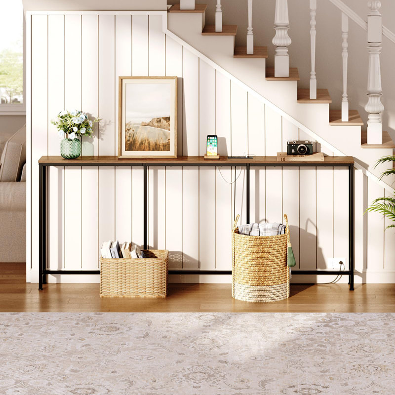 Rustic Console Table – Space-Saving Design, Power Strip Included, Ideal For Tight Spaces, Easy Assembly, Rustic Brown
