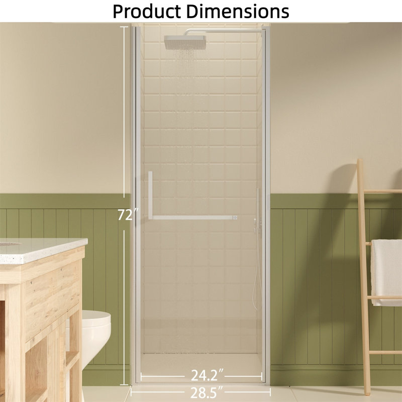 27-28-inch Brushed Nickel Frameless Pivot Shower Door